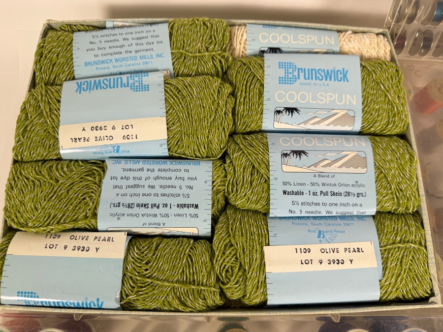 Large Mixed Lot Of Vintage Sewing Supplies Including Brunswick Coolspun Yarn Skeins And Numerous Thread Spools In Plastic Organizer Cases [Photo 6]