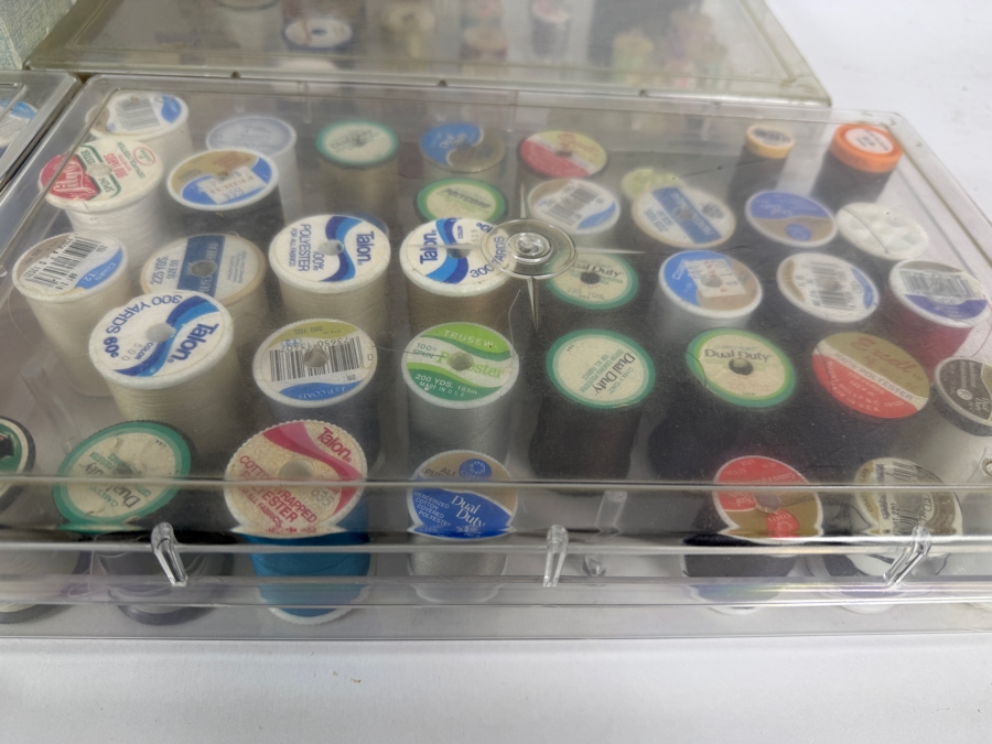 Large Mixed Lot Of Vintage Sewing Supplies Including Brunswick Coolspun Yarn Skeins And Numerous Thread Spools In Plastic Organizer Cases [Photo 3]
