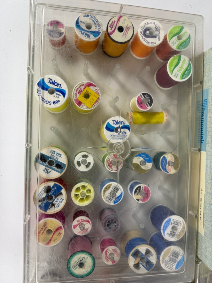 Large Mixed Lot Of Vintage Sewing Supplies Including Brunswick Coolspun Yarn Skeins And Numerous Thread Spools In Plastic Organizer Cases [Photo 2]