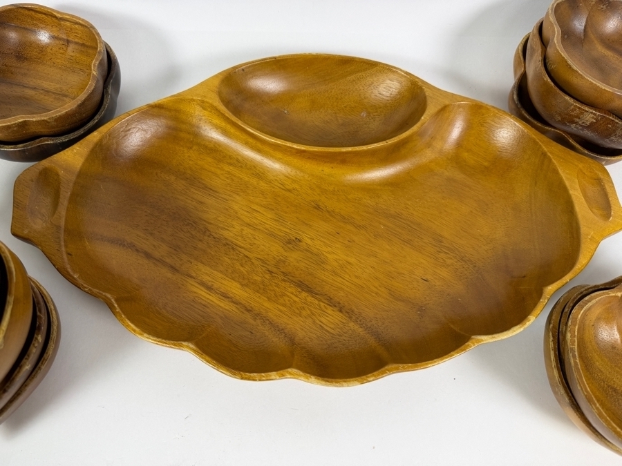Vintage Mid Century Modern Monkey Pod Wood Shell Shaped Serving Set 20'W X 12'H [Photo 2]