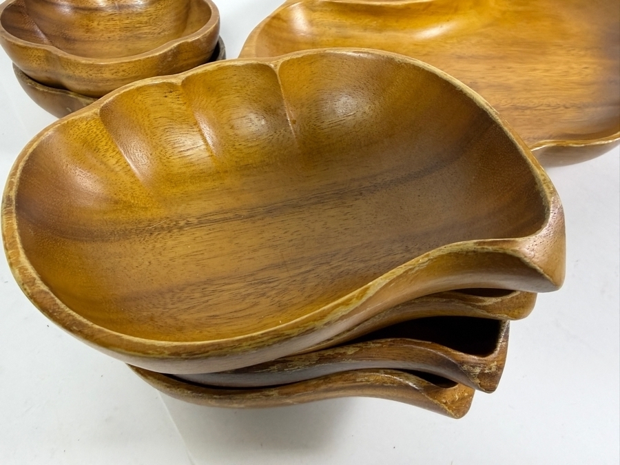 Vintage Mid Century Modern Monkey Pod Wood Shell Shaped Serving Set 20'W X 12'H [Photo 3]