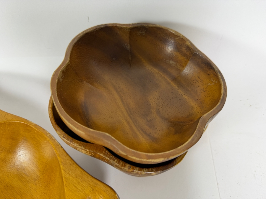 Vintage Mid Century Modern Monkey Pod Wood Shell Shaped Serving Set 20'W X 12'H [Photo 4]