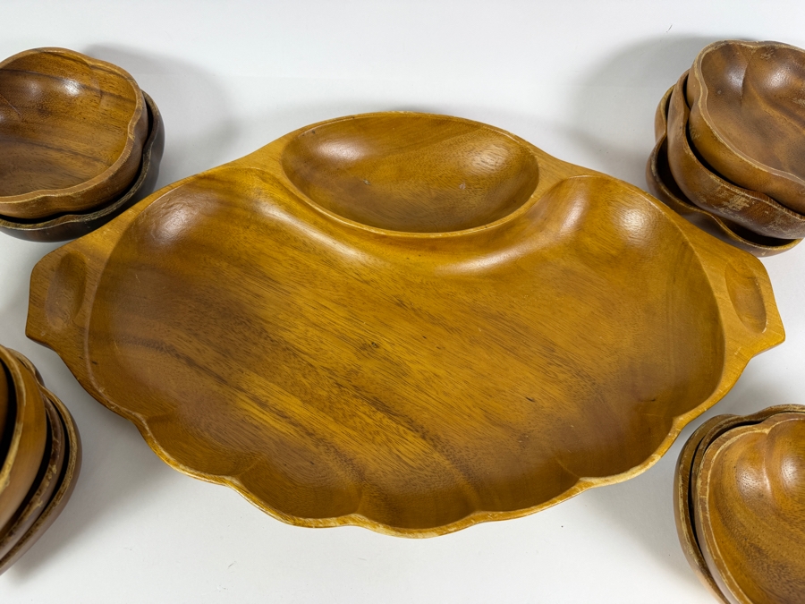 Vintage Mid Century Modern Monkey Pod Wood Shell Shaped Serving Set 20'W X 12'H [Photo 5]