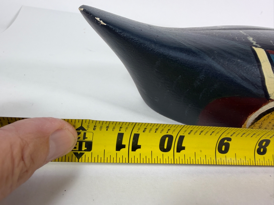 Vintage 1973 Signed Holger G Smith Hand Carved Wooden Decoy Underside With Maker Stamp 12'W X 6'H [Photo 6]