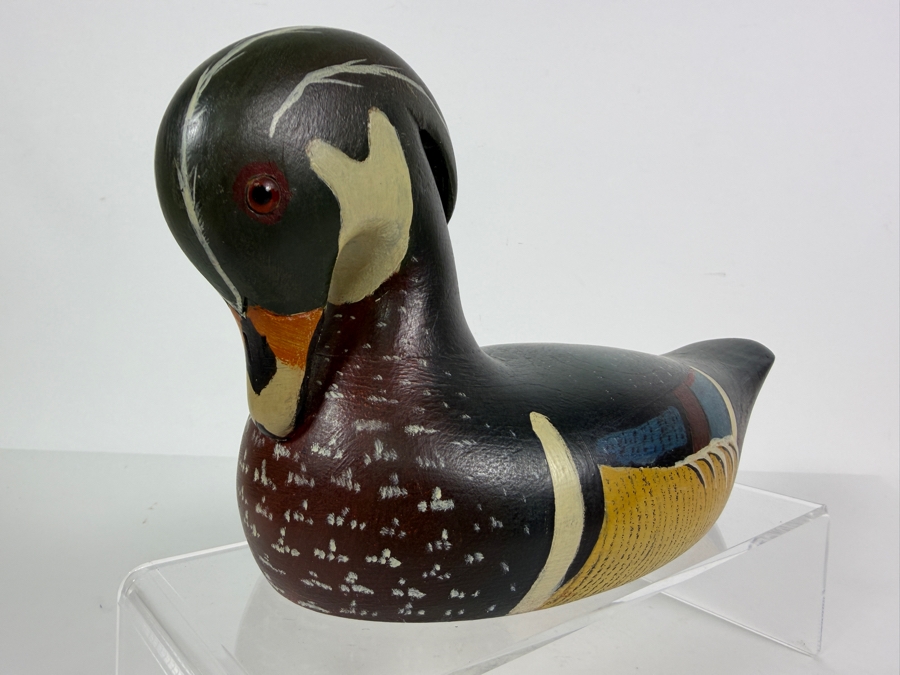 Vintage 1973 Signed Holger G Smith Hand Carved Wooden Decoy Underside With Maker Stamp 12'W X 6'H [Photo 3]