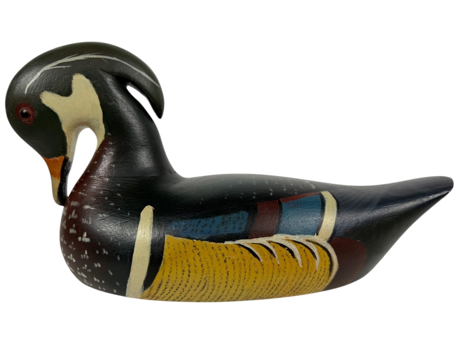 Vintage 1973 Signed Holger G Smith Hand Carved Wooden Decoy Underside With Maker Stamp 12'W X 6'H