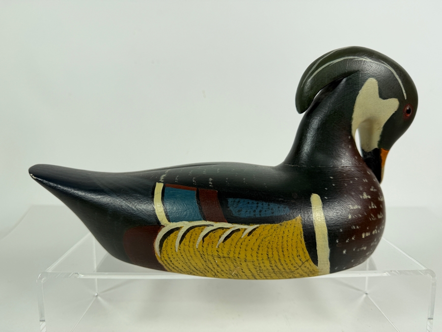 Vintage 1973 Signed Holger G Smith Hand Carved Wooden Decoy Underside With Maker Stamp 12'W X 6'H [Photo 4]