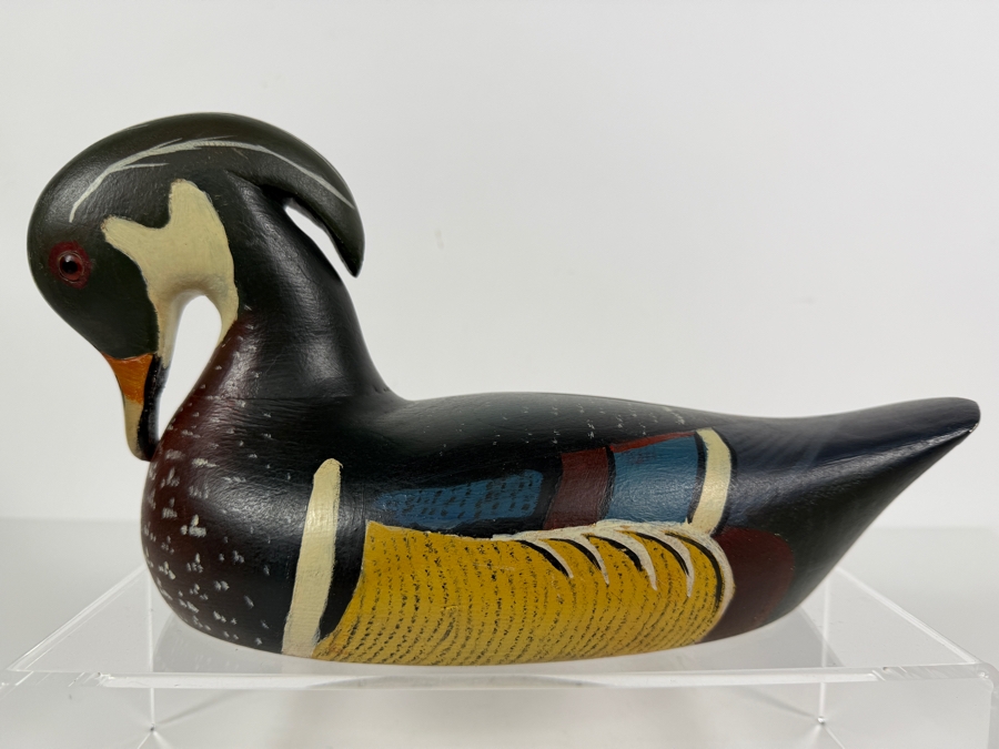 Vintage 1973 Signed Holger G Smith Hand Carved Wooden Decoy Underside With Maker Stamp 12'W X 6'H [Photo 2]