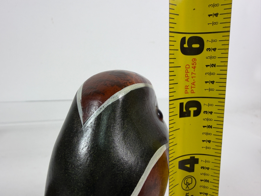 Vinatge 1981 Signed Hoverud The Wooden Bird Factory Hand Carved Wooden Green Winged Teal Drake Decoy Underside With Brand Mark 11'W X 5.5'H [Photo 6]