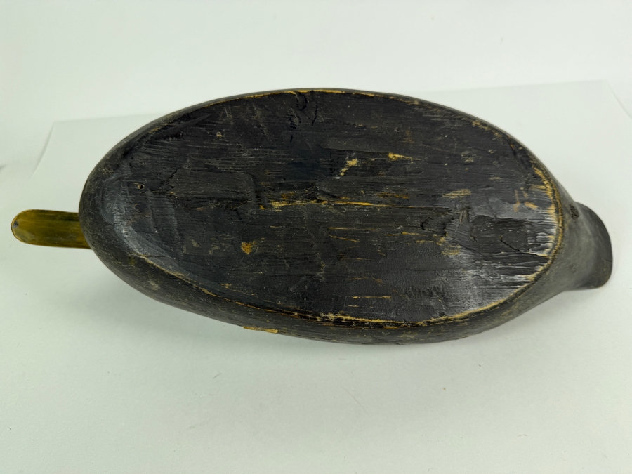 Antique Early Twentieth Century Hand Carved Working Black Duck Hunting Decoy With Original Paint And Heavy Weathering 17'W X 6'H [Photo 6]