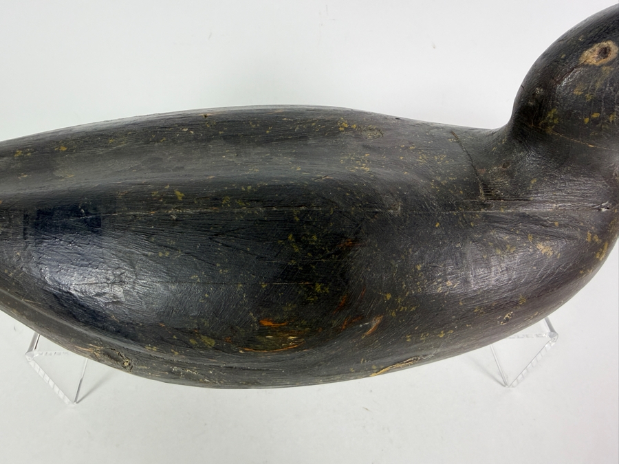 Antique Early Twentieth Century Hand Carved Working Black Duck Hunting Decoy With Original Paint And Heavy Weathering 17'W X 6'H [Photo 3]