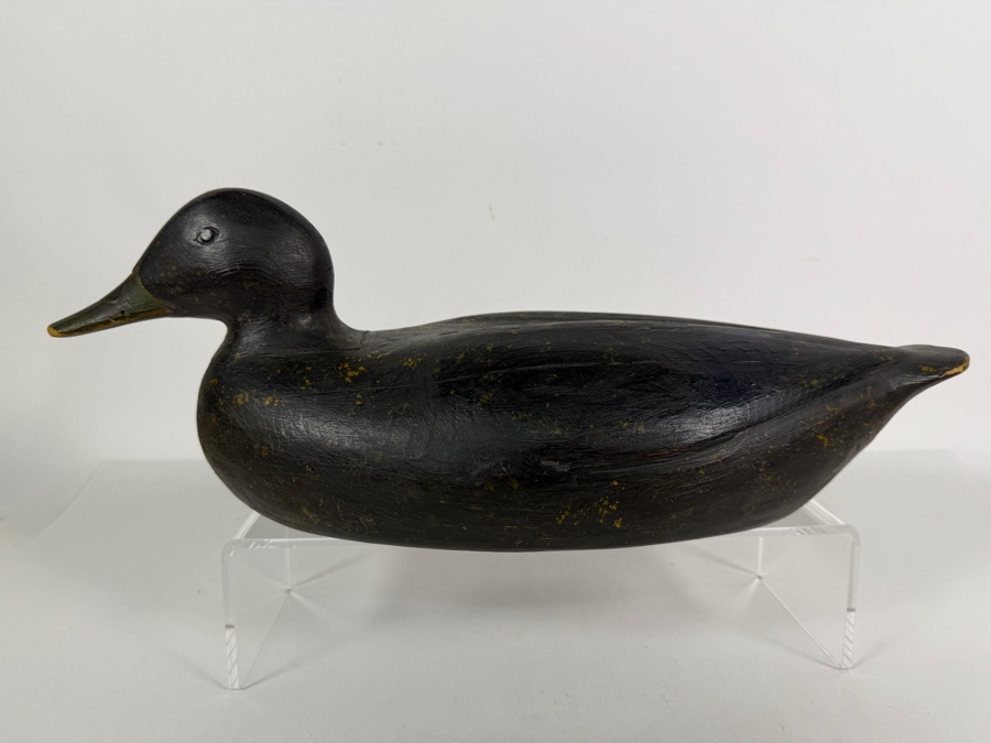 Antique Early Twentieth Century Hand Carved Working Black Duck Hunting Decoy With Original Paint And Heavy Weathering 17'W X 6'H [Photo 5]