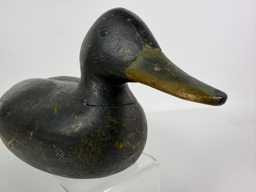 Antique Early Twentieth Century Hand Carved Working Black Duck Hunting Decoy With Original Paint And Heavy Weathering 17'W X 6'H [Photo 4]