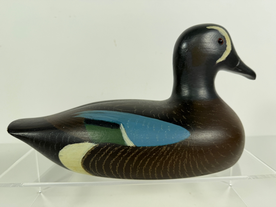 Vintage 1978 Signed Holger G Smith Hand Carved Wooden Decoy Underside With Maker Stamp 10.5'W X 6'H [Photo 2]