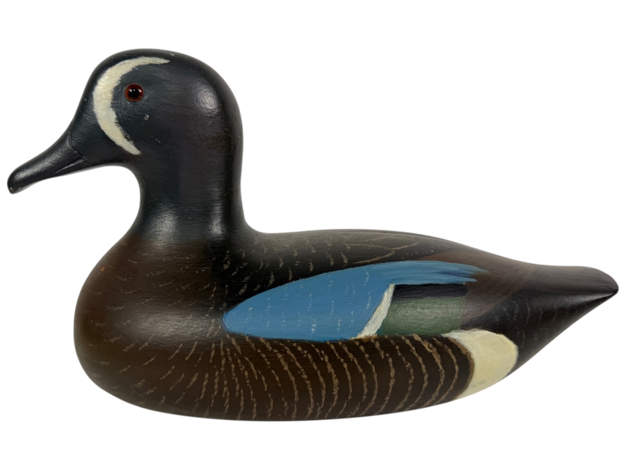 Vintage 1978 Signed Holger G Smith Hand Carved Wooden Decoy Underside With Maker Stamp 10.5'W X 6'H