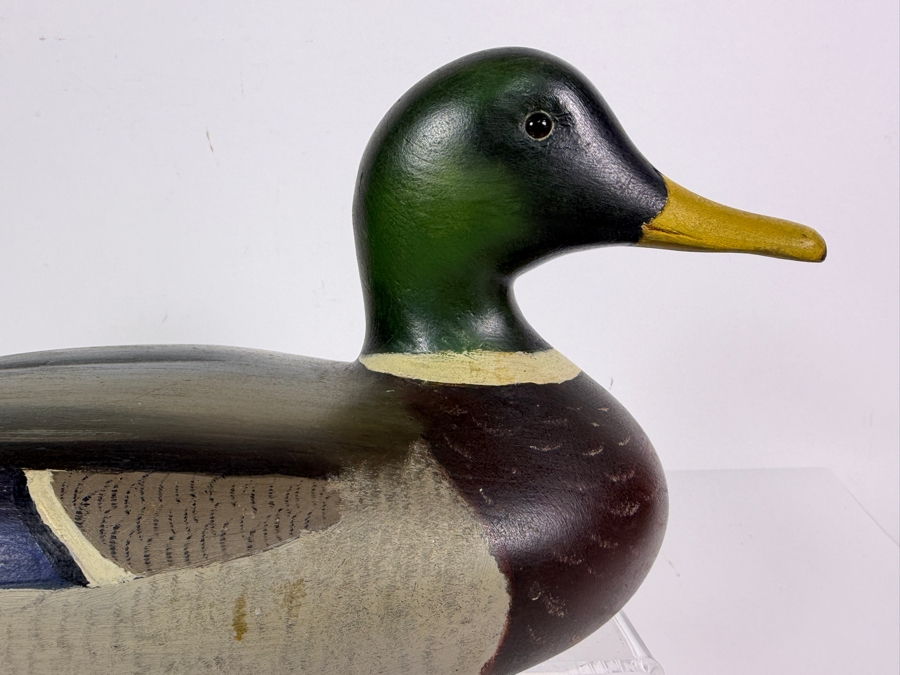 Vintage 1973 Signed Holger G Smith Hand Carved Wooden Decoy Underside With Maker Stamp 14.5'W X 6.5'H [Photo 2]
