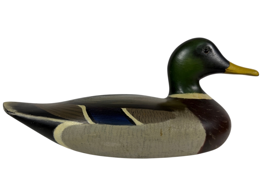 Vintage 1973 Signed Holger G Smith Hand Carved Wooden Decoy Underside With Maker Stamp 14.5'W X 6.5'H
