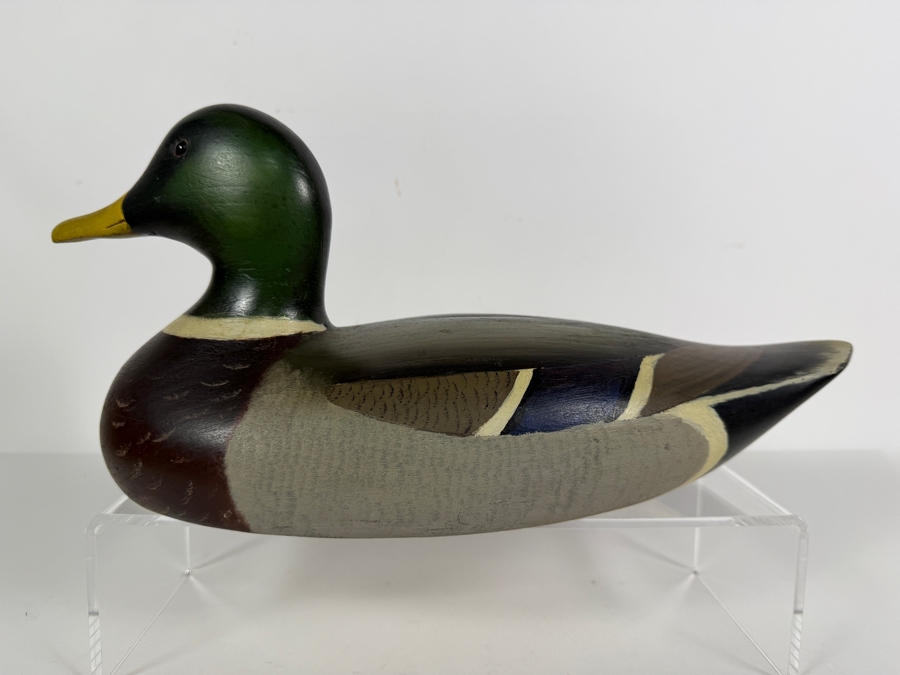 Vintage 1973 Signed Holger G Smith Hand Carved Wooden Decoy Underside With Maker Stamp 14.5'W X 6.5'H [Photo 3]