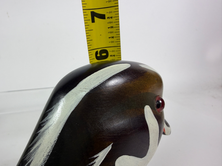 Vintage 1980 Signed P Korman The Wooden Bird Factory Hand Carved Wooden Wood Duck Drake Decoy Underside With Brand Mark 12'W X 6'H [Photo 6]