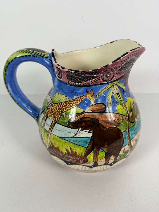 Hand Made And Painted In Zimbabwe By Kehnias For Penzo 06 Ceramic Safari Pitcher 8.5'H [Photo 2]
