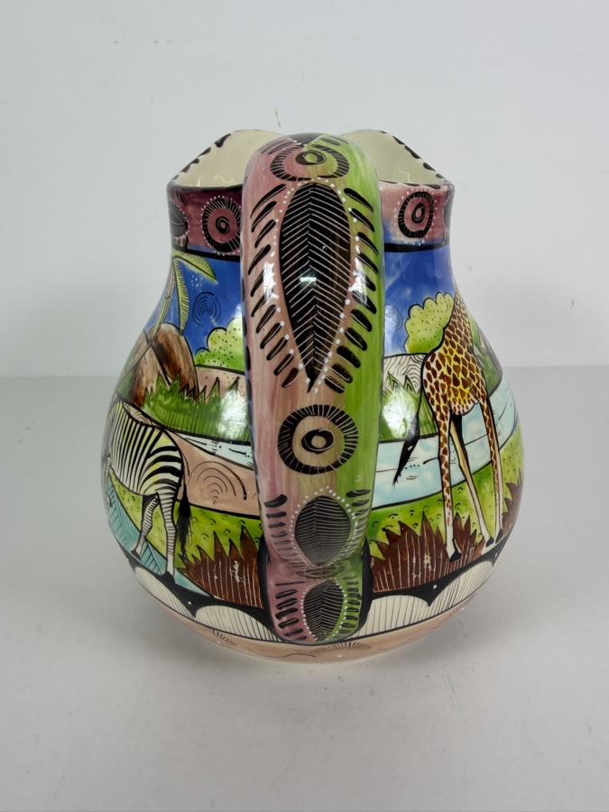 Hand Made And Painted In Zimbabwe By Kehnias For Penzo 06 Ceramic Safari Pitcher 8.5'H [Photo 5]