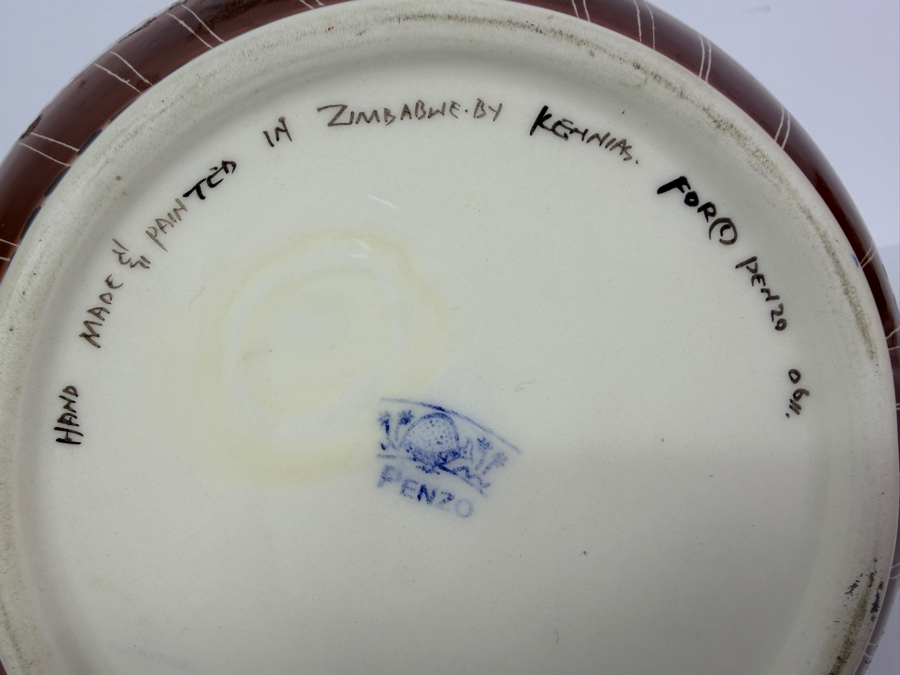 Hand Made And Painted In Zimbabwe By Kehnias For Penzo 06 Ceramic Safari Pitcher 8.5'H [Photo 7]
