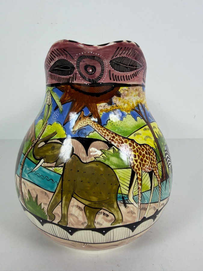 Hand Made And Painted In Zimbabwe By Kehnias For Penzo 06 Ceramic Safari Pitcher 8.5'H [Photo 3]