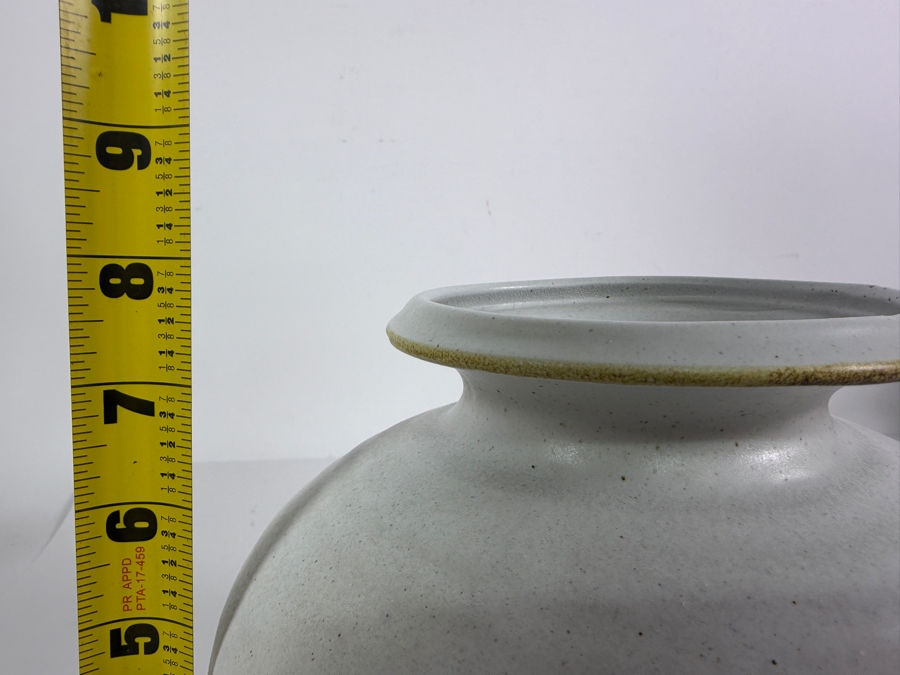 Vintage Mid Century Modern Studio Art Pottery Ovoid Vase Featuring Hand Painted Botanical Leaf Motif Made In USA 8'H [Photo 4]