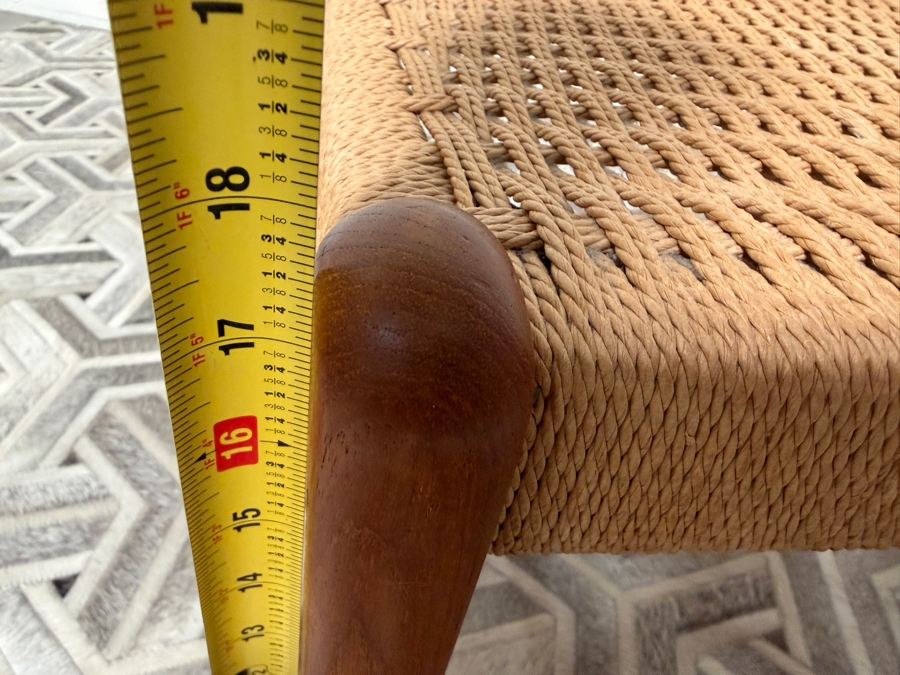 Pair of Vintage Danish Mid Century Modern Style Teak Stools Featuring Natural Woven Rope Seats by K. D. Furniture Manufactured by Sun Furniture 17W X 18D X 18H [Photo 13]
