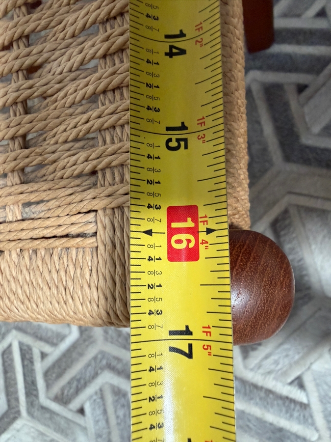 Pair of Vintage Danish Mid Century Modern Style Teak Stools Featuring Natural Woven Rope Seats by K. D. Furniture Manufactured by Sun Furniture 17W X 18D X 18H [Photo 11]