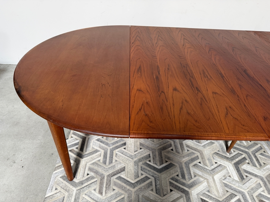 Vintage Danish Mid-Century Modern Henning Kjaernulf Model 62 Dining Table for Sorø Stolefabrik in Denmark 49'W X (128'L with Leaves / 49'L without Leaves) X 29'H with (6) Danish Modern Teak Dining Chairs Attributed to Johannes Andersen for Bramin Mobler [Photo 11]