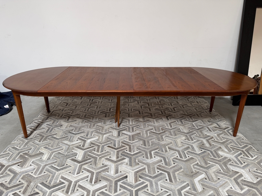 Vintage Danish Mid-Century Modern Henning Kjaernulf Model 62 Dining Table for Sorø Stolefabrik in Denmark 49'W X (128'L with Leaves / 49'L without Leaves) X 29'H with (6) Danish Modern Teak Dining Chairs Attributed to Johannes Andersen for Bramin Mobler [Photo 8]