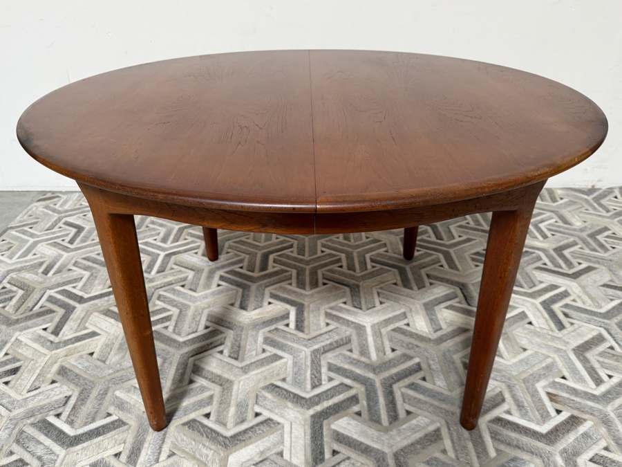 Vintage Danish Mid-Century Modern Henning Kjaernulf Model 62 Dining Table for Sorø Stolefabrik in Denmark 49'W X (128'L with Leaves / 49'L without Leaves) X 29'H with (6) Danish Modern Teak Dining Chairs Attributed to Johannes Andersen for Bramin Mobler [Photo 7]