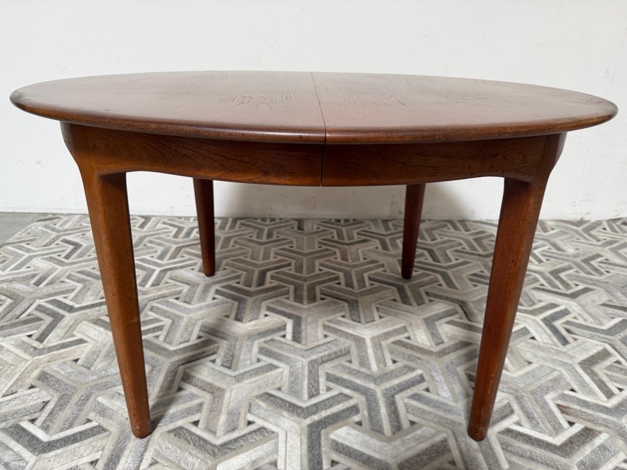 Vintage Danish Mid-Century Modern Henning Kjaernulf Model 62 Dining Table for Sorø Stolefabrik in Denmark 49'W X (128'L with Leaves / 49'L without Leaves) X 29'H with (6) Danish Modern Teak Dining Chairs Attributed to Johannes Andersen for Bramin Mobler [Photo 5]
