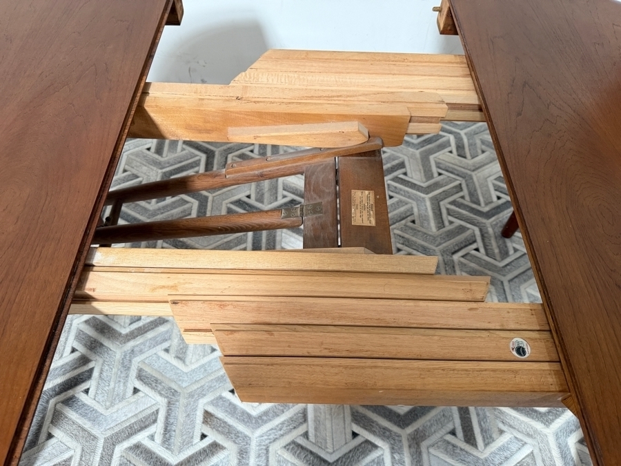 Vintage Danish Mid-Century Modern Henning Kjaernulf Model 62 Dining Table for Sorø Stolefabrik in Denmark 49'W X (128'L with Leaves / 49'L without Leaves) X 29'H with (6) Danish Modern Teak Dining Chairs Attributed to Johannes Andersen for Bramin Mobler [Photo 19]