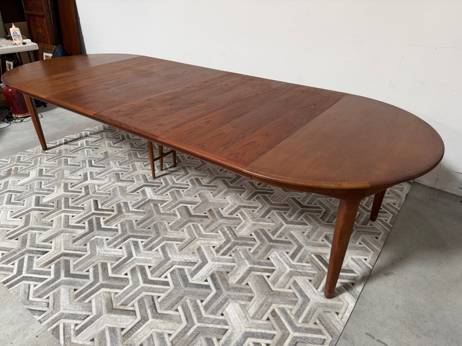 Vintage Danish Mid-Century Modern Henning Kjaernulf Model 62 Dining Table for Sorø Stolefabrik in Denmark 49'W X (128'L with Leaves / 49'L without Leaves) X 29'H with (6) Danish Modern Teak Dining Chairs Attributed to Johannes Andersen for Bramin Mobler [Photo 12]