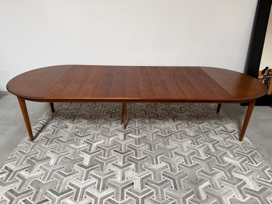 Vintage Danish Mid-Century Modern Henning Kjaernulf Model 62 Dining Table for Sorø Stolefabrik in Denmark 49'W X (128'L with Leaves / 49'L without Leaves) X 29'H with (6) Danish Modern Teak Dining Chairs Attributed to Johannes Andersen for Bramin Mobler [Photo 9]