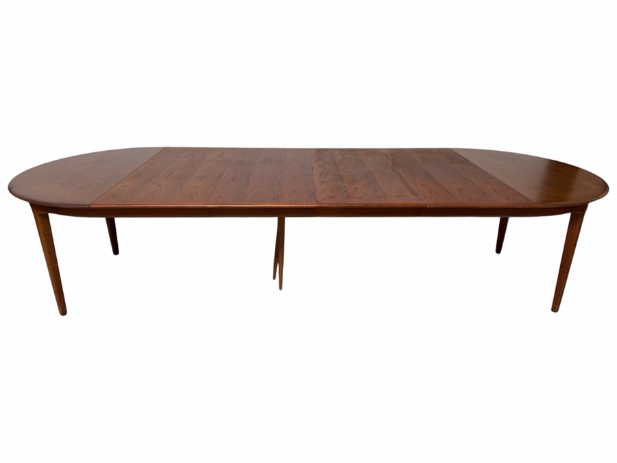 Vintage Danish Mid-Century Modern Henning Kjaernulf Model 62 Dining Table for Sorø Stolefabrik in Denmark 49'W X (128'L with Leaves / 49'L without Leaves) X 29'H with (6) Danish Modern Teak Dining Chairs Attributed to Johannes Andersen for Bramin Mobler [Photo 3]