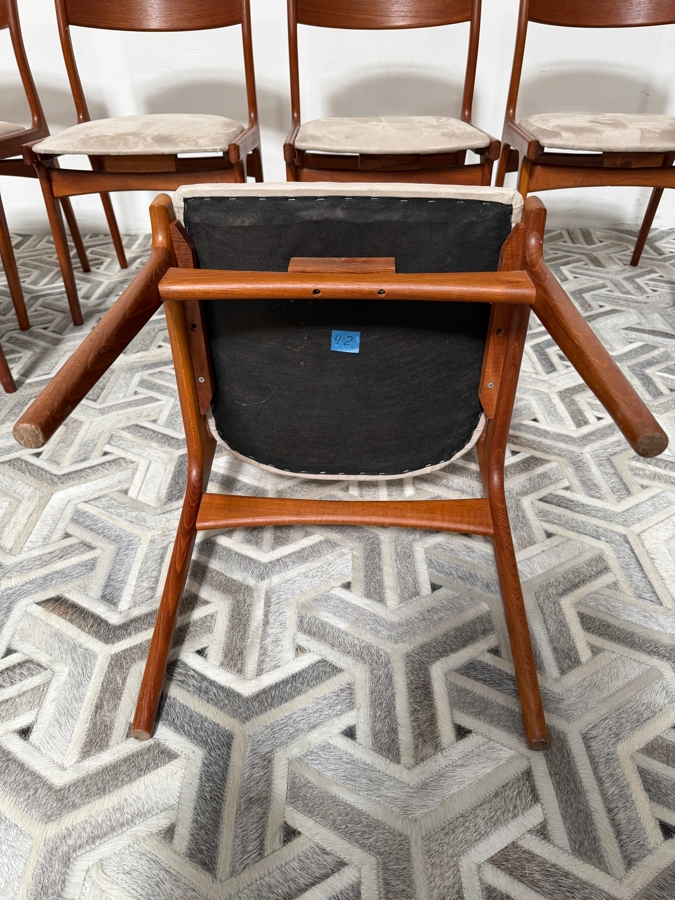 Vintage Danish Mid-Century Modern Henning Kjaernulf Model 62 Dining Table for Sorø Stolefabrik in Denmark 49'W X (128'L with Leaves / 49'L without Leaves) X 29'H with (6) Danish Modern Teak Dining Chairs Attributed to Johannes Andersen for Bramin Mobler [Photo 31]