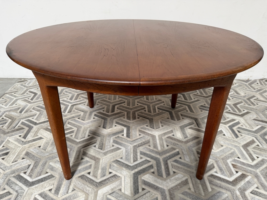 Vintage Danish Mid-Century Modern Henning Kjaernulf Model 62 Dining Table for Sorø Stolefabrik in Denmark 49'W X (128'L with Leaves / 49'L without Leaves) X 29'H with (6) Danish Modern Teak Dining Chairs Attributed to Johannes Andersen for Bramin Mobler [Photo 2]