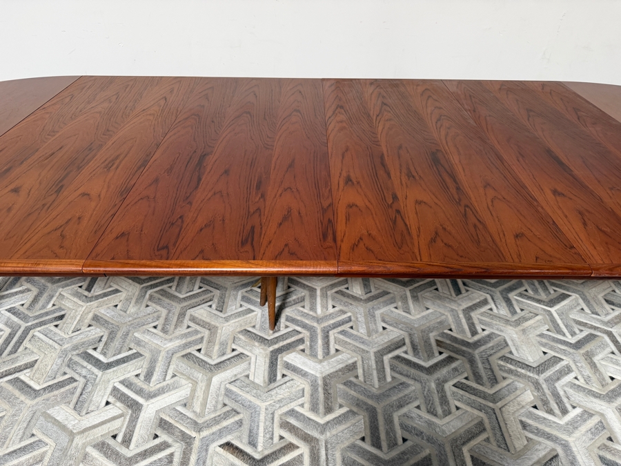 Vintage Danish Mid-Century Modern Henning Kjaernulf Model 62 Dining Table for Sorø Stolefabrik in Denmark 49'W X (128'L with Leaves / 49'L without Leaves) X 29'H with (6) Danish Modern Teak Dining Chairs Attributed to Johannes Andersen for Bramin Mobler [Photo 10]