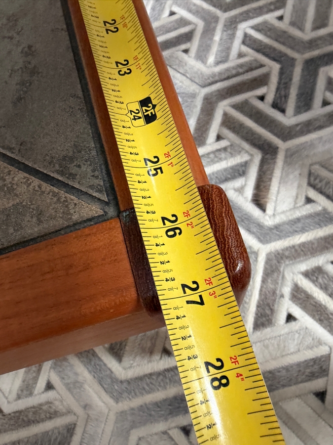 Vintage Danish Mid-Century Modern Side Table Designed by Gangso Mobler Featuring a Teak Wood Frame and an Inlaid Geometric Slate Tile Top 27W X 27D X 19H [Photo 9]