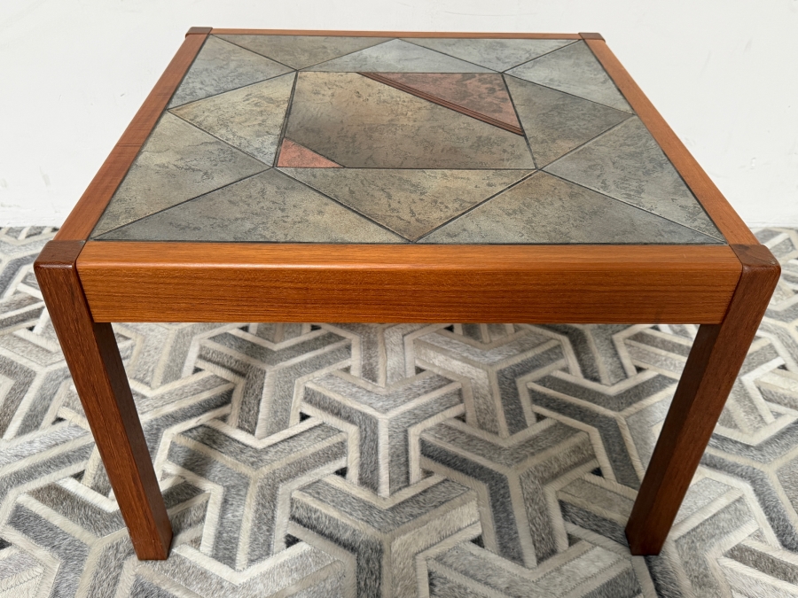 Vintage Danish Mid-Century Modern Side Table Designed by Gangso Mobler Featuring a Teak Wood Frame and an Inlaid Geometric Slate Tile Top 27W X 27D X 19H [Photo 2]