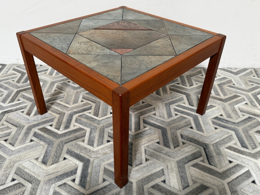 Vintage Danish Mid-Century Modern Side Table Designed by Gangso Mobler Featuring a Teak Wood Frame and an Inlaid Geometric Slate Tile Top 27W X 27D X 19H [Photo 6]