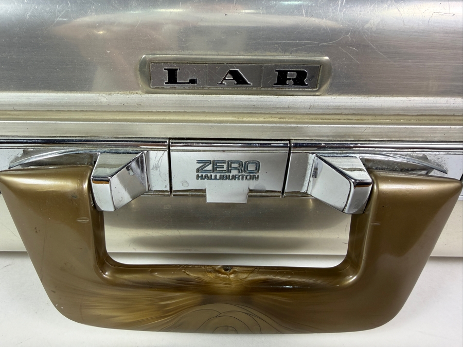 Vintage Zero Halliburton Aluminum Briefcase With Marbled Brown Handle 17.5'W X 13.5'D X 5.5'H [Photo 3]
