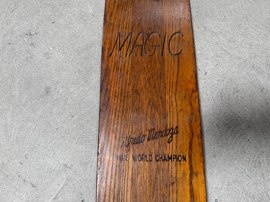 Vintage Western Wood Magic Slalom Wooden Water Ski Signed By World Champion Alfredo Mendoza 70'L [Photo 3]