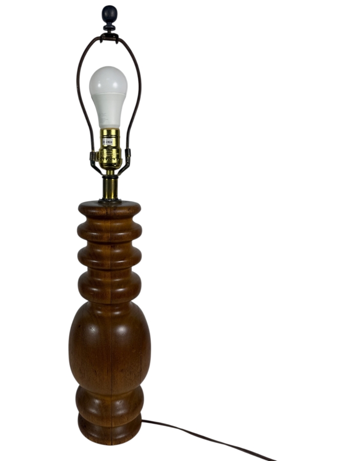 Mid-Century Modern Turned Sculptural Walnut Wood Table Lamp 28'H