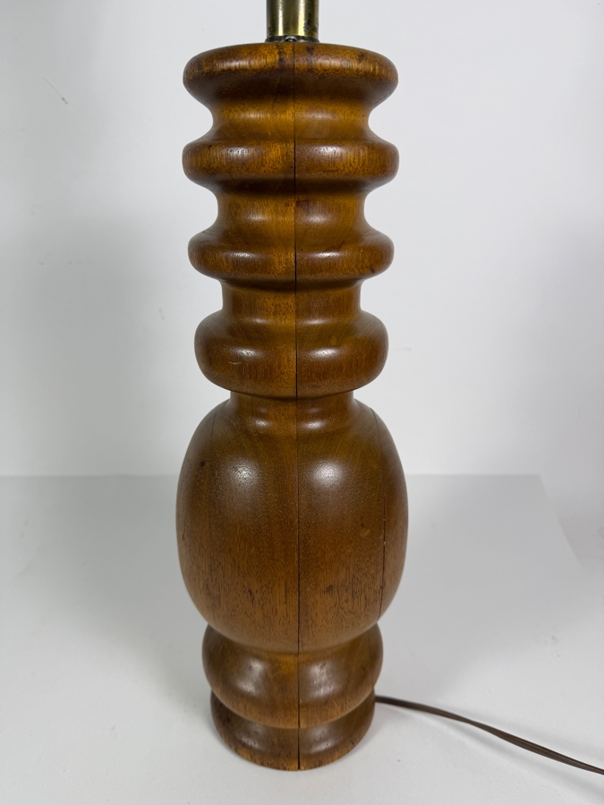Mid-Century Modern Turned Sculptural Walnut Wood Table Lamp 28'H [Photo 3]
