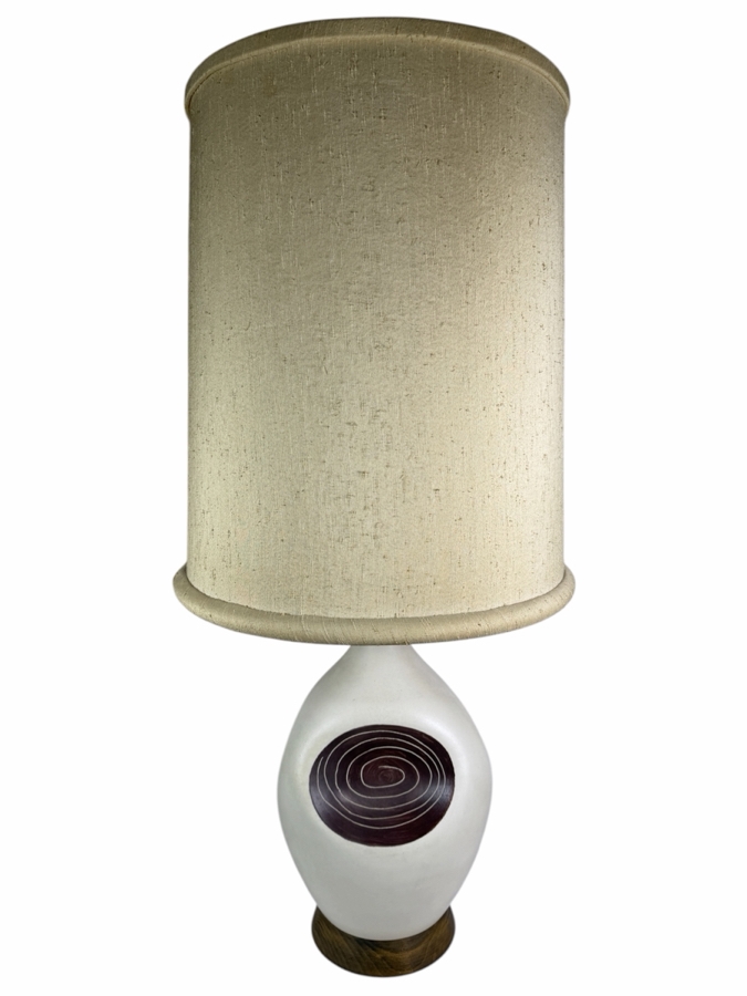Very Large Mid-Century Modern Ceramic Ovoid Table Lamp With Incised Sgraffito Spiral Medallion 42'H [Photo 2]