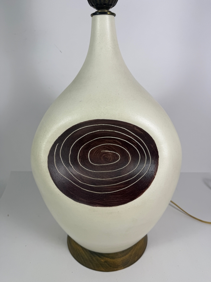 Very Large Mid-Century Modern Ceramic Ovoid Table Lamp With Incised Sgraffito Spiral Medallion 42'H [Photo 4]